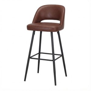 Tabouret de bar Milo en tissu terracotta avec pieds fuselés en acier noir, style Mid‑Century