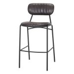 Tabouret de bar Nao noir avec assise en simili cuir et piètement acier style industriel.