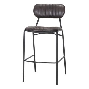 Tabouret de bar Nao en simili cuir avec structure métal noir, tabouret style industriel pour bar ou îlot