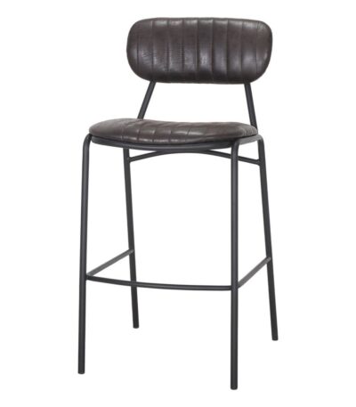 Tabouret de bar Nao noir avec assise en simili cuir et piètement acier style industriel.