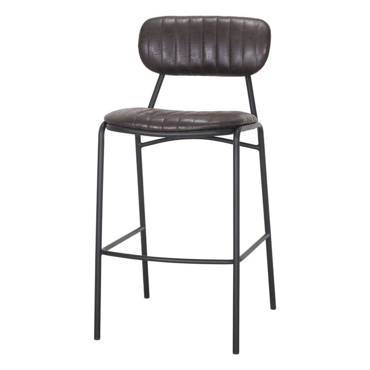 Tabouret de bar Nao noir avec assise en simili cuir et piètement acier style industriel.