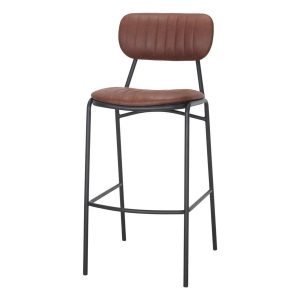 Tabouret de bar Nao marron en similicuir avec structure noire pour cuisine industrielle.