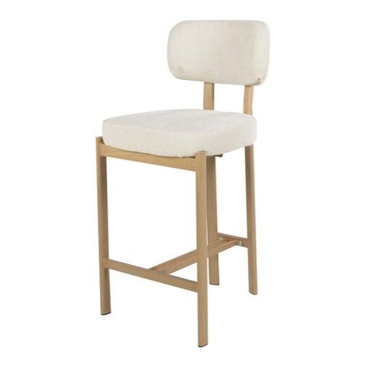 Tabouret de bar Noé en tissu chenille avec structure bois clair, design contemporain pour cuisine et îlot central