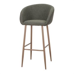 Tabouret de bar WILLY en tissu avec pieds imitation bois, tabouret haut contemporain avec accoudoirs