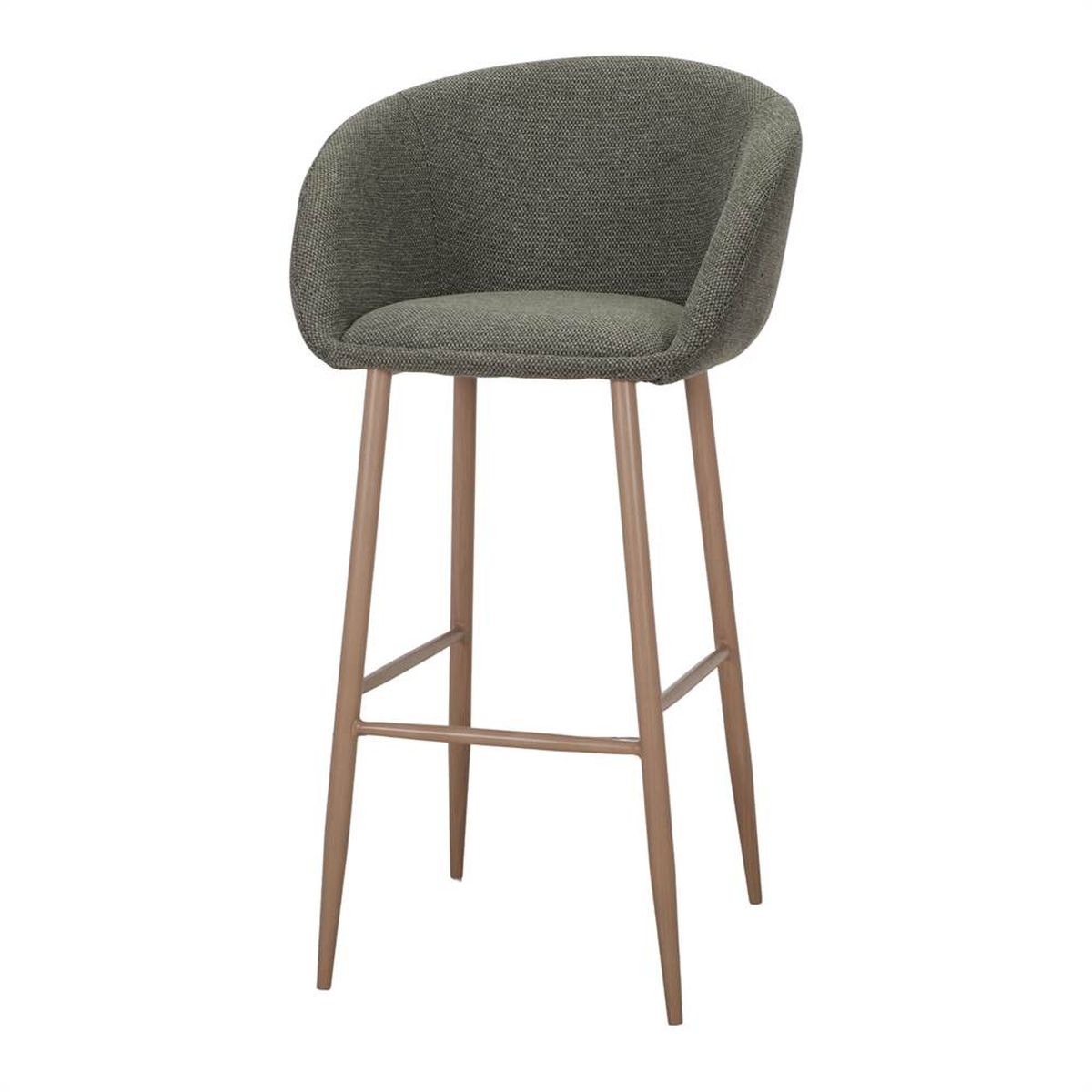 Tabouret de bar WILLY en tissu avec pieds imitation bois, tabouret haut contemporain avec accoudoirs