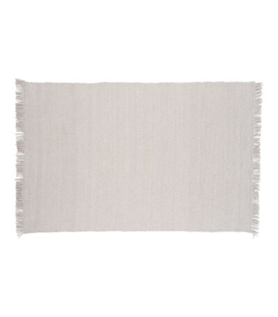 Tapis en laine LÉA blanc 300x200 cm avec franges, tapis texturé pour salon ambiance naturelle