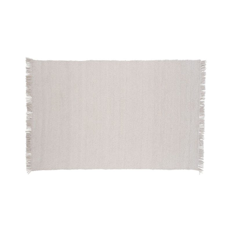 Tapis en laine LÉA blanc 300x200 cm avec franges, tapis texturé pour salon ambiance naturelle