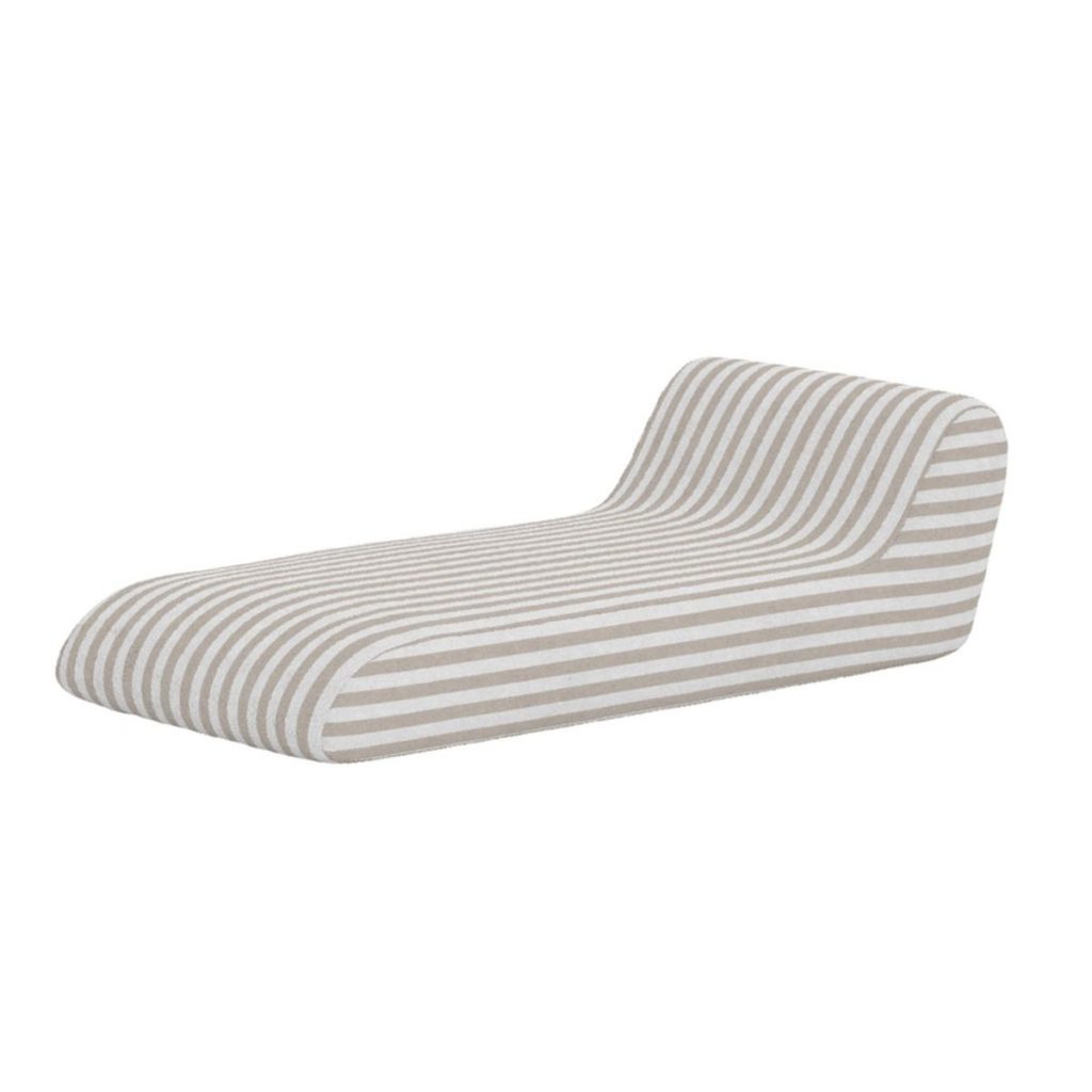 Transat Réjan à rayures beige et blanc pour bord de piscine, terrasse ou jardin