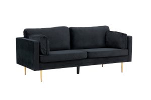 Canapé 3 places Bosco noir pieds laiton en velours avec structure élégante dans un salon contemporain