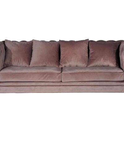 Canapé 3 places en velours rose Vermont avec accoudoirs Chesterfield, finitions cloutées et pieds en bois