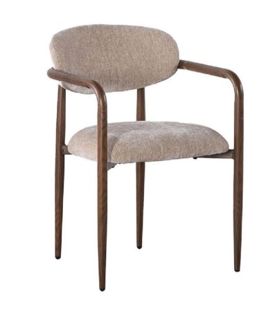 Chaise beige sake au style Japandi avec accoudoirs et structure aspect bois pour salle a manger.
