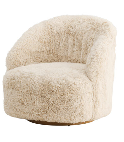 Fauteuil Asiel en fourrure beige avec assise confortable et formes arrondies