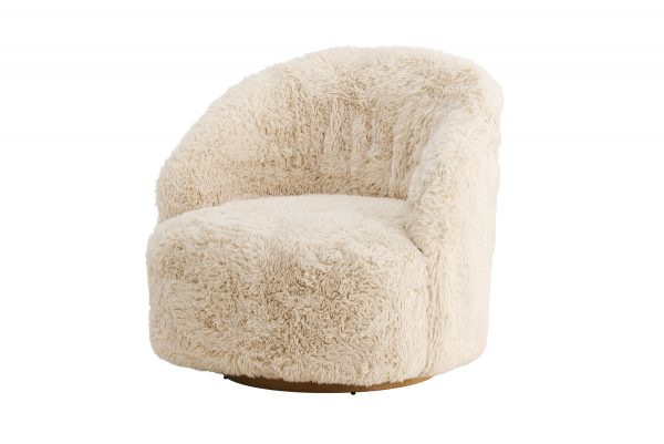 Fauteuil Asiel en fourrure beige avec assise confortable et formes arrondies