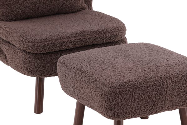 Fauteuil Rye tissu teddy marron avec repose-pieds (1) Fauteuil de salon Hadol à dossier haut