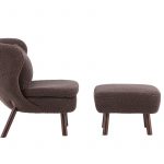 Fauteuil Rye tissu teddy marron avec repose-pieds (10) Fauteuil de salon Hadol à dossier haut