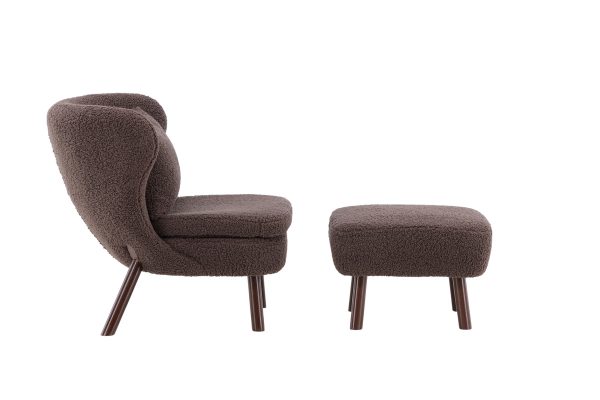 Fauteuil Rye tissu teddy marron avec repose-pieds (10) Fauteuil de salon Hadol à dossier haut