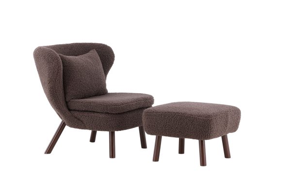 Fauteuil Rye tissu teddy marron avec repose-pieds (11) Fauteuil de salon Hadol à dossier haut