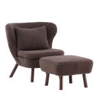 Fauteuil Rye tissu teddy marron avec repose-pieds (12) Fauteuil de salon Hadol à dossier haut