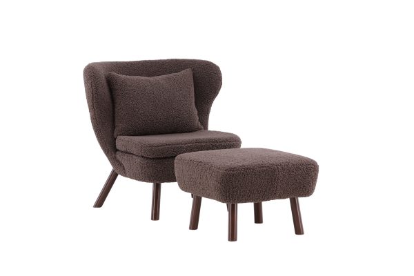 Fauteuil Rye tissu teddy marron avec repose-pieds (12) Fauteuil de salon Hadol à dossier haut