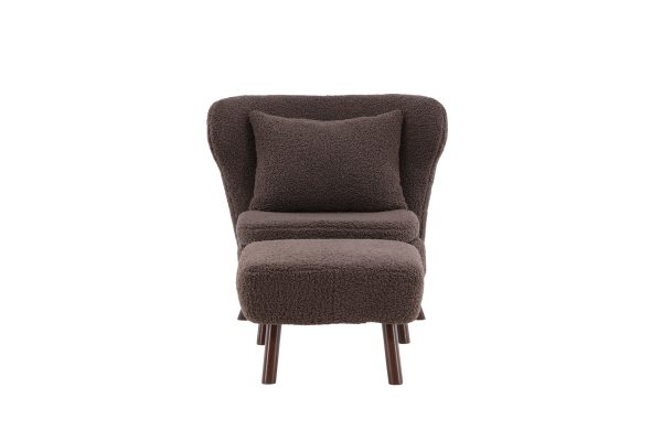 Fauteuil Rye tissu teddy marron avec repose-pieds (2) Fauteuil de salon Hadol à dossier haut