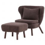 Fauteuil Rye tissu teddy marron avec repose-pieds (4) Fauteuil de salon Hadol à dossier haut