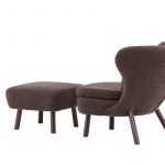 Fauteuil Rye tissu teddy marron avec repose-pieds (6) Fauteuil de salon Hadol à dossier haut