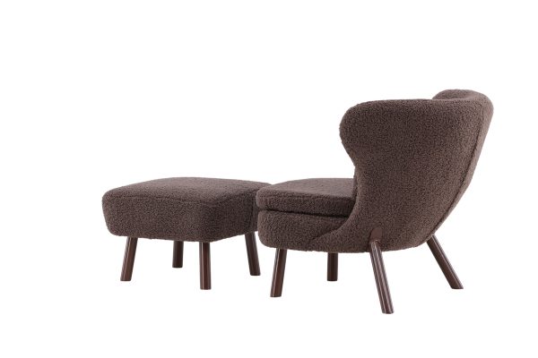 Fauteuil Rye tissu teddy marron avec repose-pieds (6) Fauteuil de salon Hadol à dossier haut