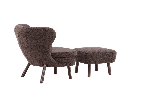 Fauteuil Rye tissu teddy marron avec repose-pieds (9) Fauteuil de salon Hadol à dossier haut