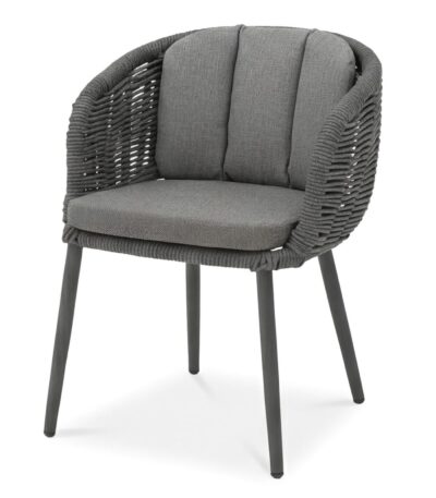 Fauteuil de repas extérieur Porto anthracite avec structure aluminium et corde en oléfine