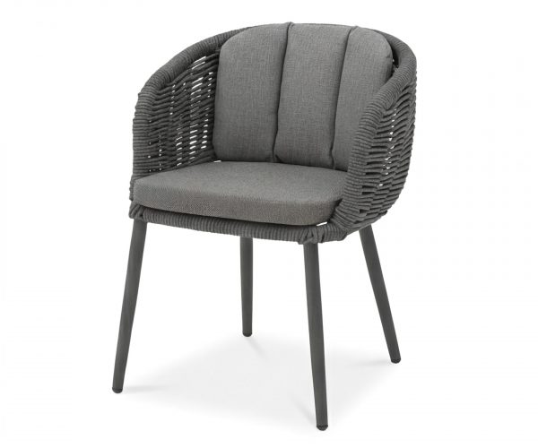 Fauteuil de repas extérieur Porto anthracite avec structure aluminium et corde en oléfine