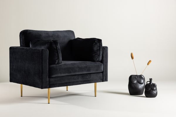Fauteuil de salon Bosco noir pieds laiton