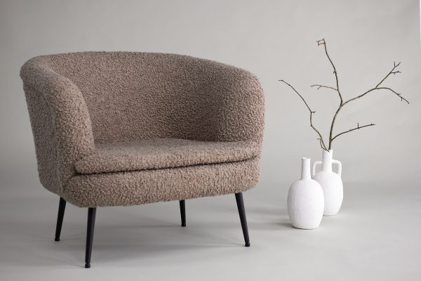 Fauteuil de salon Noth en tissu bouclé esprit rotin (2) Fauteuil de salon Noth en tissu bouclé