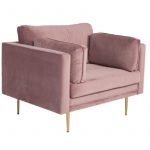 Fauteuil de salon rose Bosco esprit rotin home (8) Fauteuil de salon rose Bosco en velours avec assise profonde et coussins dans un intérieur contemporain