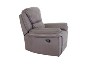 Fauteuil inclinable gris Salvino (3) Fauteuil inclinable gris Salvino en microfibre avec repose-jambes intégré dans un salon contemporain