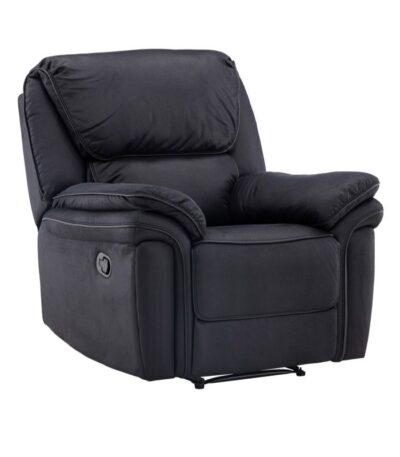 Fauteuil inclinable noir Salvino en microfibre avec repose-jambes intégré dans un salon contemporain
