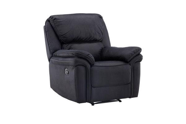 Fauteuil inclinable noir Salvino en microfibre avec repose-jambes intégré dans un salon contemporain