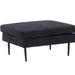 Pouf noir Bosco en tissu lin polyester, pouf rectangulaire avec pieds métal noir pour salon