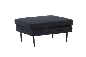 Pouf noir Bosco (1) Pouf noir Bosco en tissu lin polyester, pouf rectangulaire avec pieds métal noir pour salon