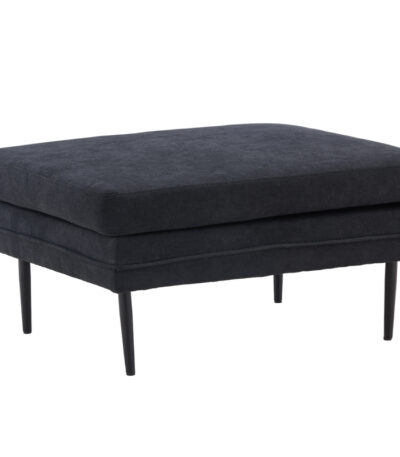 Pouf noir Bosco en tissu lin polyester, pouf rectangulaire avec pieds métal noir pour salon