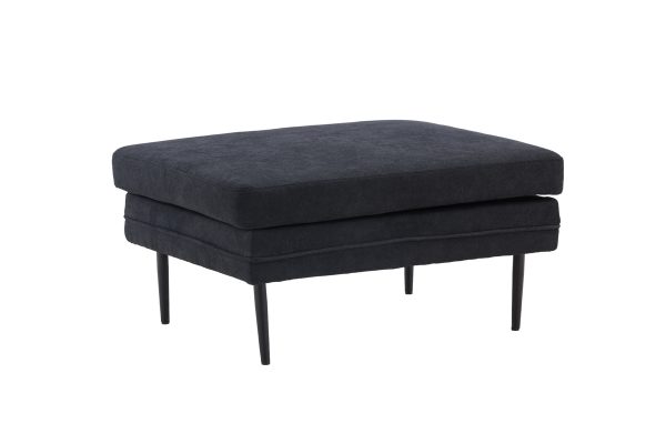 Pouf noir Bosco en tissu lin polyester, pouf rectangulaire avec pieds métal noir pour salon