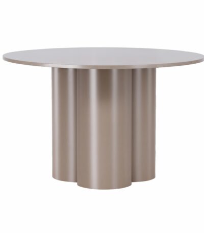 Table basse beige Olga en MDF, table basse ronde effet bois pour salon.