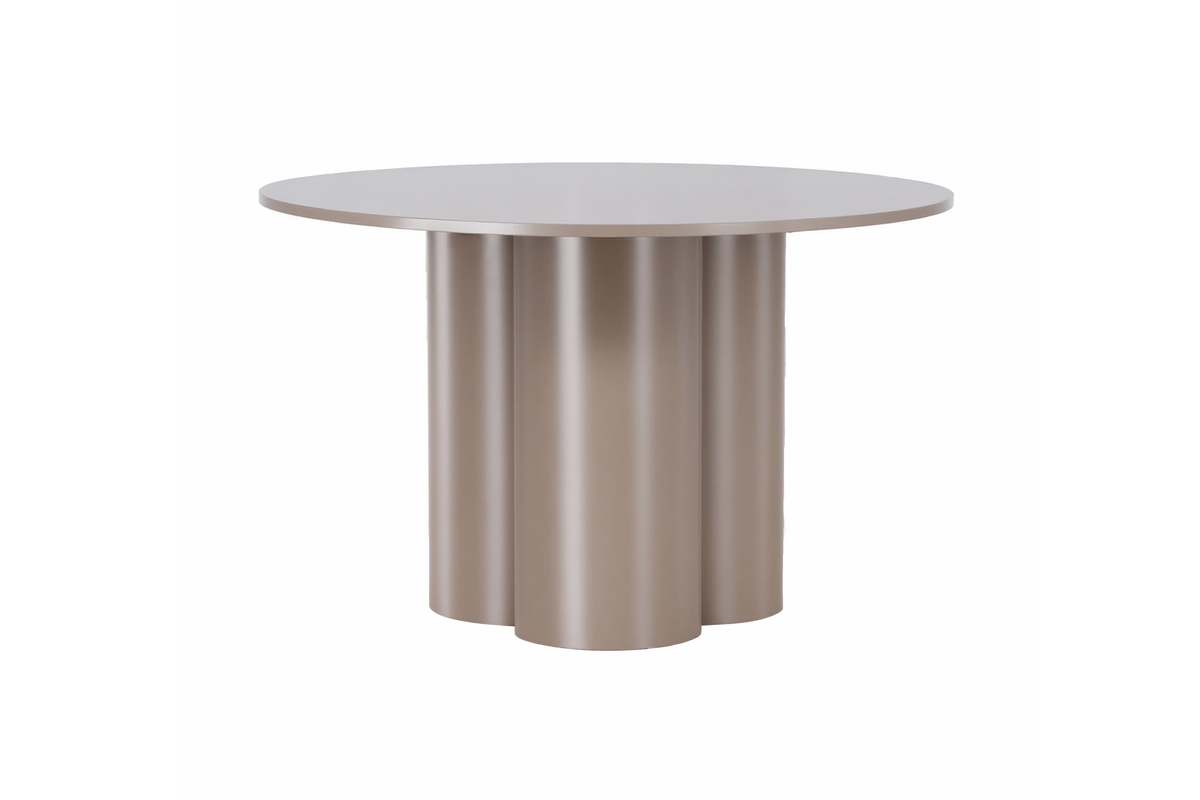 Table basse beige Olga esprit rotin home (2) Table basse beige Olga en MDF, table basse ronde effet bois pour salon.