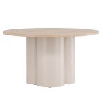 Table basse beige et bois Olga en MDF, table basse ronde avec piètement sculptural