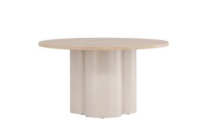 Table basse beige et bois Olga en MDF, table basse ronde avec piètement sculptural