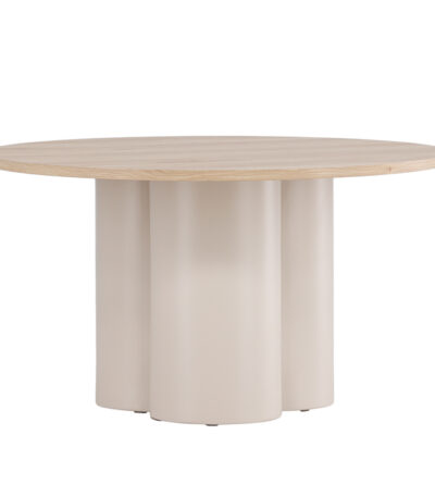 Table basse beige et bois Olga en MDF, table basse ronde avec piètement sculptural