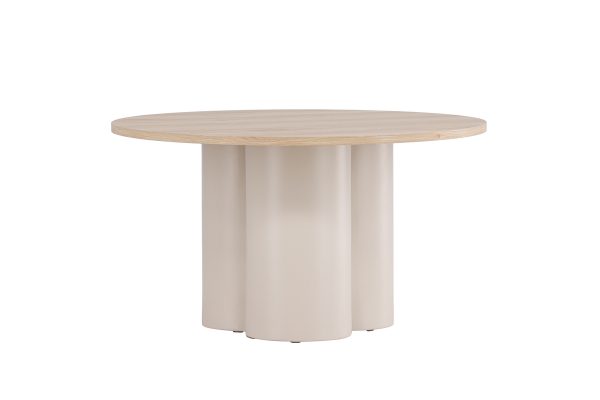 Table basse beige et bois Olga en MDF, table basse ronde avec piètement sculptural