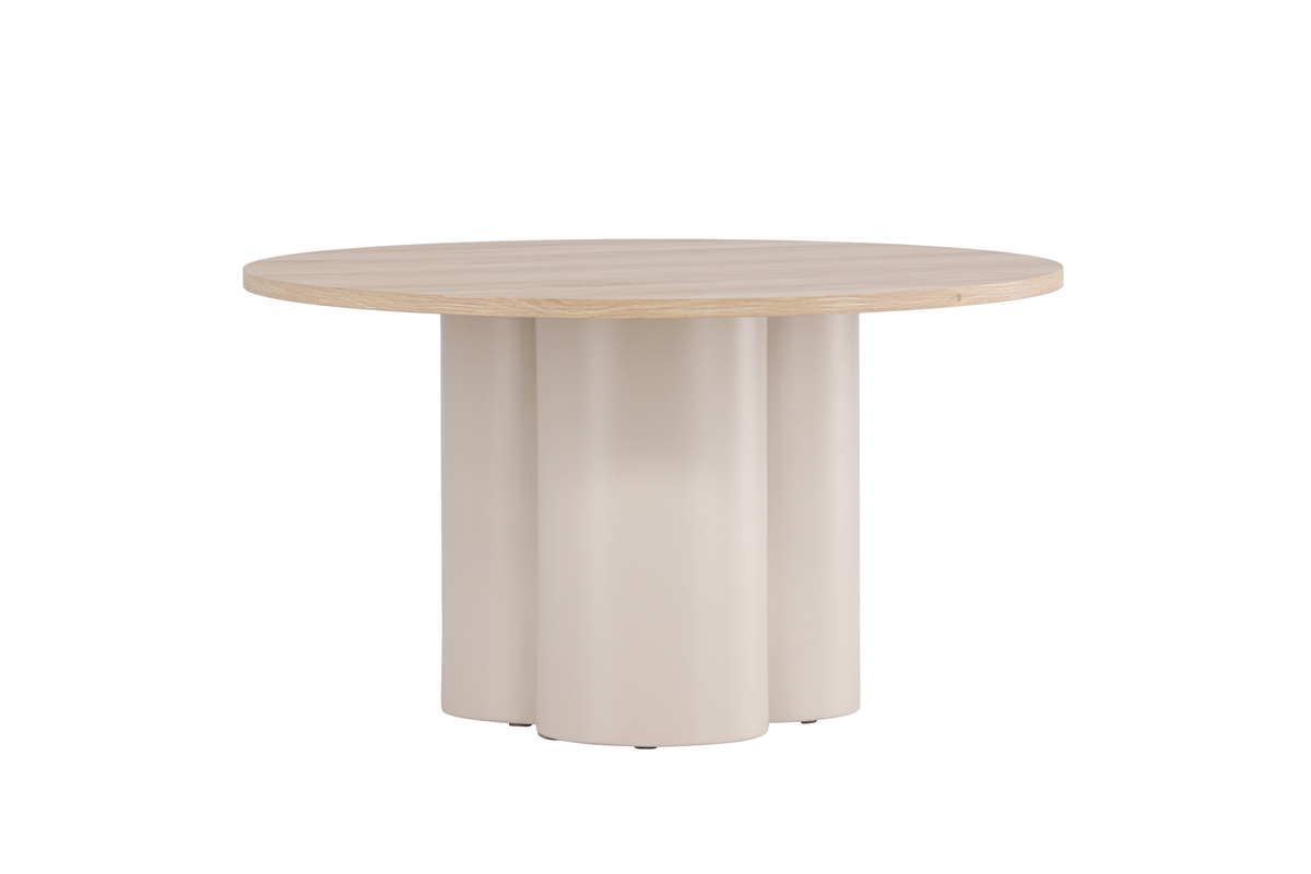 Table basse beige et bois Olga en MDF, table basse ronde avec piètement sculptural