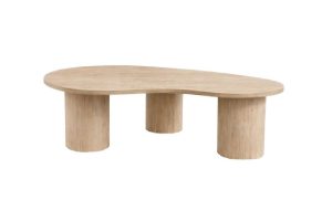 Table basse Mélina 130x78 avec plateau organique et pieds cylindriques pour salon.