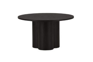 Table basse noire Olga en MDF, table basse ronde effet bois avec piètement sculptural