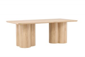 Table de repas naturelle Olga 210x100 cm, table à manger rectangulaire en bois pour 6 personnes